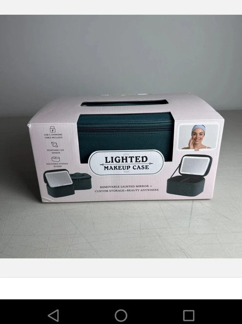 Lighted Makeup Case USB C Charging Removable Mirror Adjustable Storage black